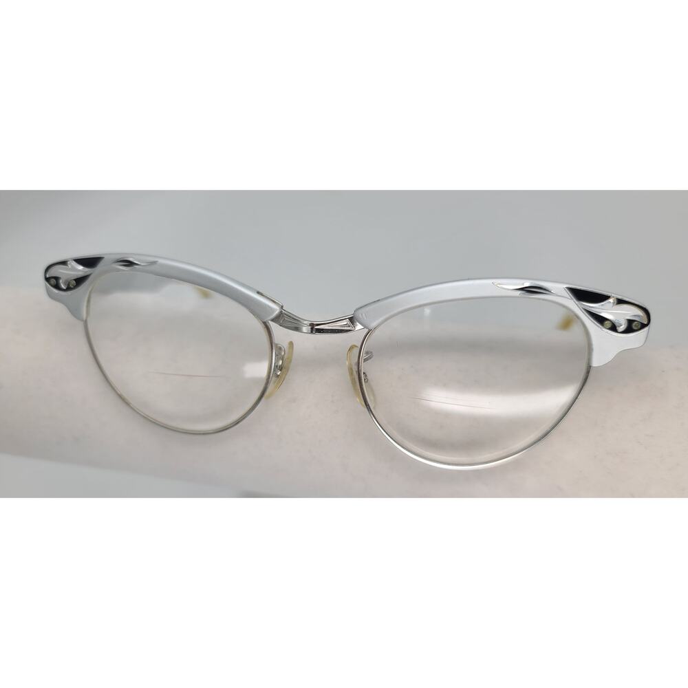 Vintage Silver Cat Eye Eyeglasses 1/10 12K GF Mid Century Etched UOC Optical